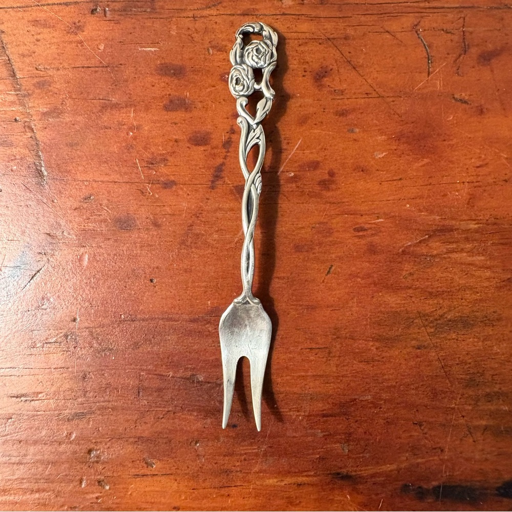 Nils Johan silver plate 2 toned 4” lemon cocktail or pickle fork Sweden Antique